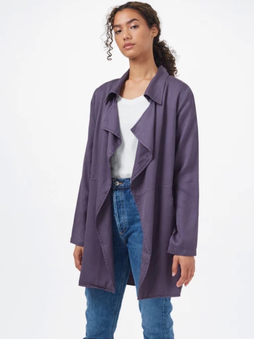 tentree Grey Open-Front Draped Trench Coat